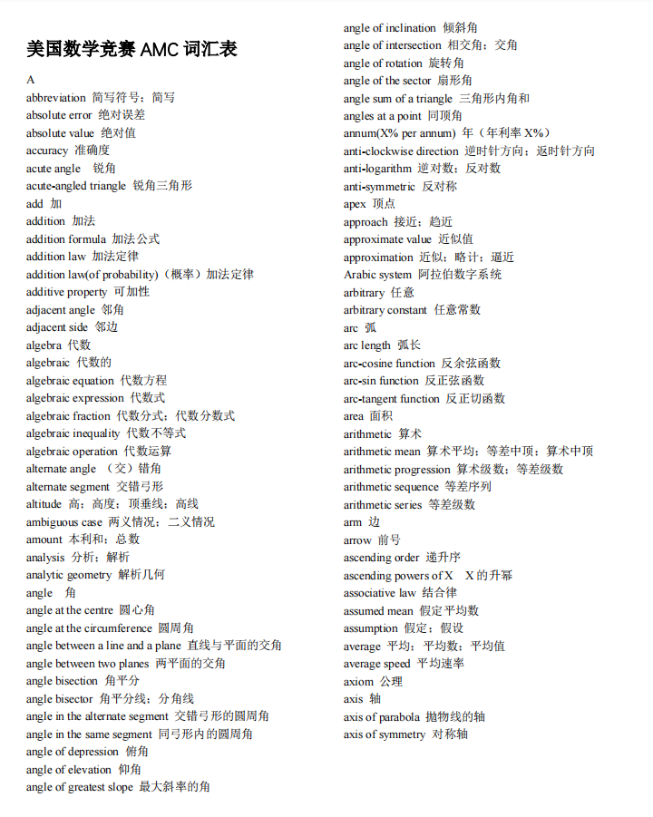 AMC12 词汇表 1